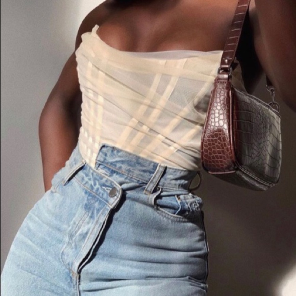 NEW White Chiffon Boned Corset Top Shirt Y2K